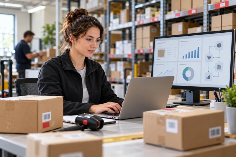 Warehouse team connecting inventory records with business software