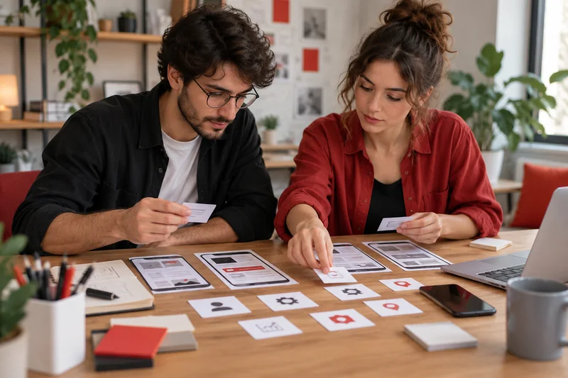 Two app designers choosing mobile prototype features