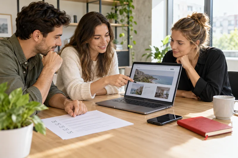 Website team reviewing a launch checklist together